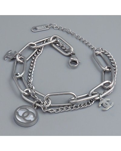 Браслет Stainless Steel з білою емаллю. Сталь. Родій. Довжина: 16.5-20.5 см
