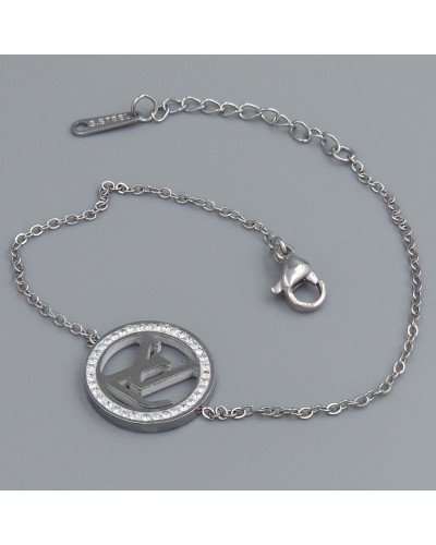 Браслет Stainless Steel. Сталь. Родій. Камені: циркон. Довжина: 17-20 см. Ширина: 16 мм.