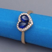 Каблучка XР. Позолота 18К. Камені: білий та синій циркон. Є: 17р 18р 19р