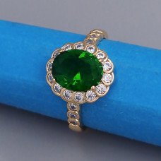 Каблучка XР. Позолота 18К. Камені: білий та зелений циркон. Є: 16р 17р 18р