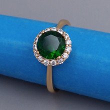 Каблучка XР. Позолота 18К. Камені: білий та зелений циркон. Є: 16р