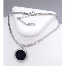 Ланцюжок Stainless Steel з кулоном із чорною емаллю. Сталь. Родій. Довжина: 40-45 см