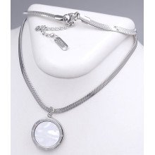 Ланцюжок Stainless Steel з кулоном з білою емаллю. Сталь. Родій. Довжина: 40-45 см
