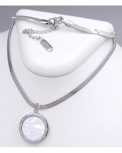 Ланцюжок Stainless Steel з двостороннім кулоном із чорною та білою емаллю. Сталь. Родій. Довжина: 40-45 см