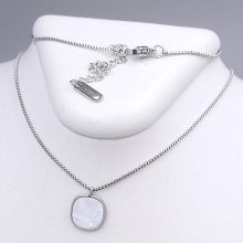 Ланцюжок Stainless Steel з кулоном з білою емаллю. Сталь. Родій. Довжина: 42-47 см