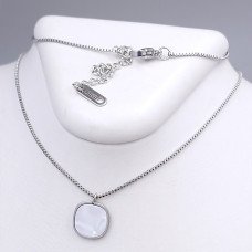 Ланцюжок Stainless Steel з кулоном з білою емаллю. Сталь. Родій. Довжина: 42-47 см