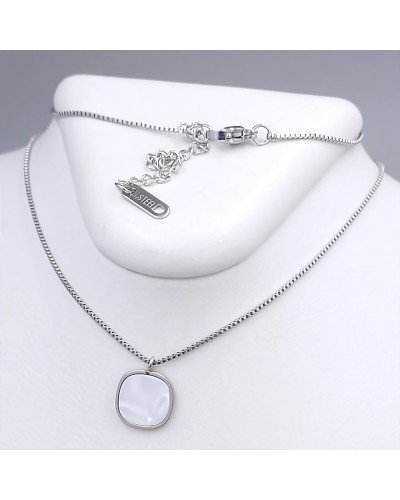 Ланцюжок Stainless Steel з кулоном з білою емаллю. Сталь. Родій. Довжина: 42-47 см
