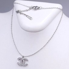 Ланцюжок Stainless Steel з кулоном. Сталь. Родій. Камені: білий циркон. Довжина: 40-45 см