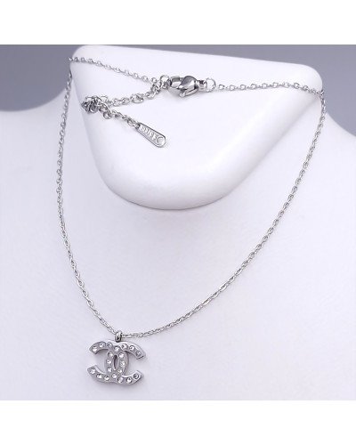 Ланцюжок Stainless Steel з кулоном. Сталь. Родій. Камені: білий циркон. Довжина: 40-45 см