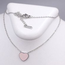 Ланцюжок Stainless Steel з кулоном з рожевою емаллю. Сталь. Родій. Довжина: 41-46 см