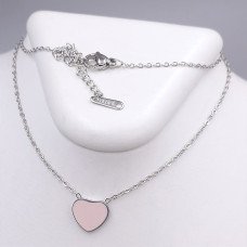 Ланцюжок Stainless Steel з кулоном з рожевою емаллю. Сталь. Родій. Довжина: 41-46 см