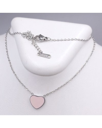 Ланцюжок Stainless Steel з кулоном з рожевою емаллю. Сталь. Родій. Довжина: 41-46 см