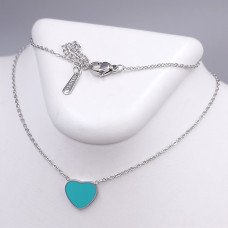 Ланцюжок Stainless Steel з кулоном з бірюзовою емаллю. Сталь. Родій. Довжина: 41.5-46.5 см