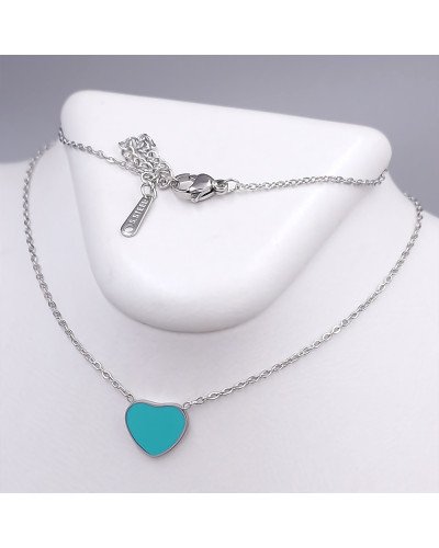 Ланцюжок Stainless Steel з кулоном з бірюзовою емаллю. Сталь. Родій. Довжина: 41.5-46.5 см