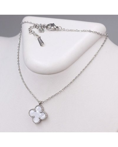 Ланцюжок із двостороннім кулоном Stainless Steel з білою емаллю. Сталь. Родій. Довжина ланцюжка: 40-45 см.