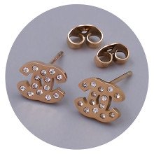 Сережки-гвоздики Stainless Steel. Сталь. Позолота ЧВ. Камені: циркон. Довжина: 6 мм. Ширина: 8 мм.