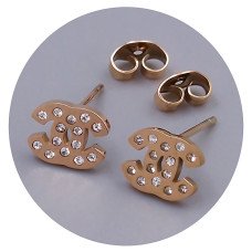 Сережки-гвоздики Stainless Steel. Сталь. Позолота ЧВ. Камені: циркон. Довжина: 6 мм. Ширина: 8 мм.