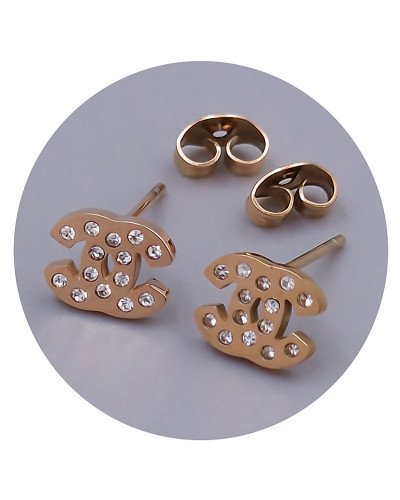 Сережки-гвоздики Stainless Steel. Сталь. Позолота ЧВ. Камені: циркон. Довжина: 6 мм. Ширина: 8 мм.