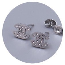 Сережки-гвоздики Stainless Steel. Сталь. Родій. Камені: циркон. Довжина: 6 мм. Ширина: 8 мм.