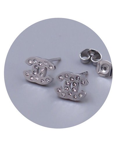 Сережки-гвоздики Stainless Steel. Сталь. Родій. Камені: циркон. Довжина: 6 мм. Ширина: 8 мм.