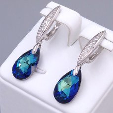 Сережки ХР. Родій. Камені: Swarovski та циркон. Довжина: 37 мм. Ширина: 9 мм.