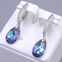 Сережки ХР. Родій. Камені: Swarovski та циркон. Довжина: 37 мм. Ширина: 9 мм.