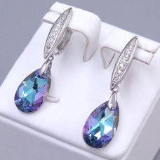 Сережки ХР. Родій. Камені: Swarovski та циркон. Довжина: 37 мм. Ширина: 9 мм.