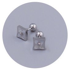 Сережки-гвоздики Stainless Steel з білою емаллю. Сталь. Родій. Довжина: 6 мм. Ширина: 6 мм.