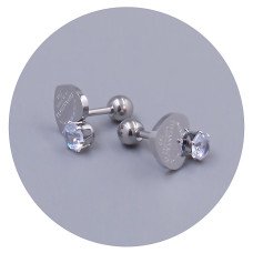 Сережки-гвоздики Stainless Steel. Сталь. Родій. Камені: білий циркон. Довжина: 11 мм. Ширина: 8 мм.
