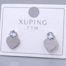 Сережки-гвоздики Stainless Steel. Сталь. Родій. Камені: білий циркон. Довжина: 11 мм. Ширина: 8 мм.