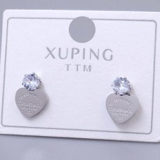 Сережки-гвоздики Stainless Steel. Сталь. Родій. Камені: білий циркон. Довжина: 11 мм. Ширина: 8 мм.