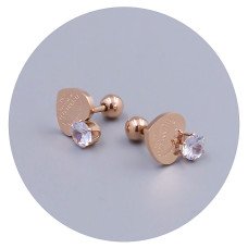 Сережки-гвоздики Stainless Steel. Сталь. Позолота ЧВ. Камені: циркон. Довжина: 11 мм. Ширина: 8 мм.
