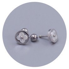 Сережки-гвоздики Stainless Steel з білою емаллю. Сталь. Родій. Діаметр: 7 мм