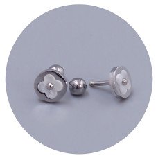 Сережки-гвоздики Stainless Steel з білою емаллю. Сталь. Родій. Діаметр: 7 мм