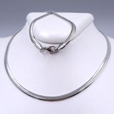 Ланцюжок Stainless Steel. Сталь. Родій. Довжина: 55 см. Ширина: 4 мм. Плоский снейк
