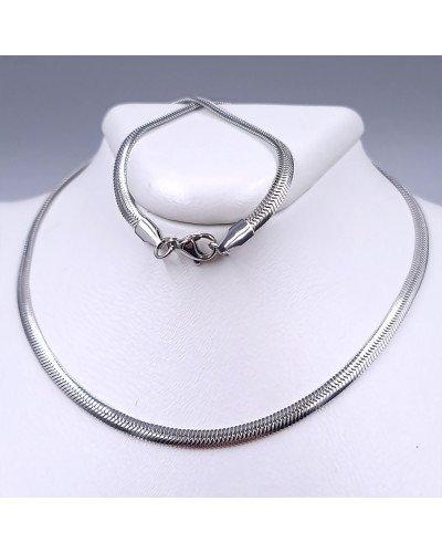 Ланцюжок Stainless Steel. Сталь. Родій. Довжина: 55 см. Ширина: 4 мм. Плоский снейк