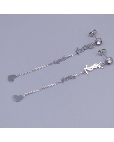 Сережки-гвоздики Stainless Steel. Сталь. Родій. Камені: білий циркон. Довжина: 80 мм. Ширина: 7 мм.