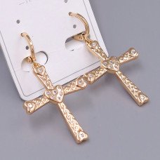 Сережки-хрестики ХР. Позолота 18К. Камені: білий циркон. Довжина: 43 мм. Ширина: 24 мм.