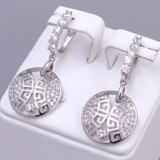Сережки ХР. Родій. Камені: білий циркон. Довжина: 35 мм. Ширина: 17 мм