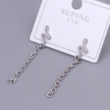 Сережки-гвоздики Stainless Steel. Сталь. Родій. Камені: білий циркон. Довжина: 41 мм. Ширина: 6 мм.