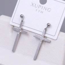 Сережки-гвоздики Stainless Steel. Сталь. Родій. Камені: білий циркон. Довжина: 29 мм. Ширина: 13 мм.