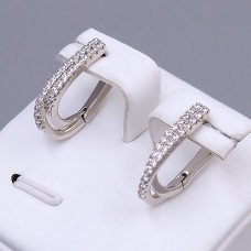 Сережки ХР. Родій. Камені: білий циркон. Довжина: 18 мм. Ширина: 3 мм.