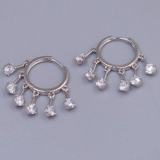 Сережки ХР. Родій. Камені: білий циркон. Діаметр: 16 мм. Ширина: 22 мм.
