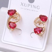 Сережки ХР. Позолота 18К. Камені: малиновий циркон. Довжина: 18 мм. Ширина: 12 мм