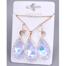 Набір ХР. Сережки та кулон на ланцюжку зі Swarovski бензинового кольору. Мед. золото 18К Ланцюжок: 40-45см Сережки: 46мм