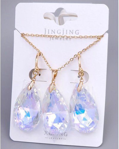 Набір ХР. Сережки та кулон на ланцюжку зі Swarovski бензинового кольору. Мед. золото 18К Ланцюжок: 40-45см Сережки: 46мм