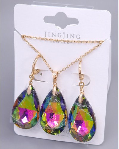 Набір ХР. Сережки та кулон на ланцюжку зі Swarovski хамелеон. Мед. золото 18К Ланцюжок: 40-45см Сережки: 46мм