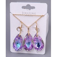 Набір ХР. Сережки та кулон на ланцюжку з Swarovski бузкового відтінку. Мед. золото 18К Ланцюжок: 40-45см Сережки: 46мм