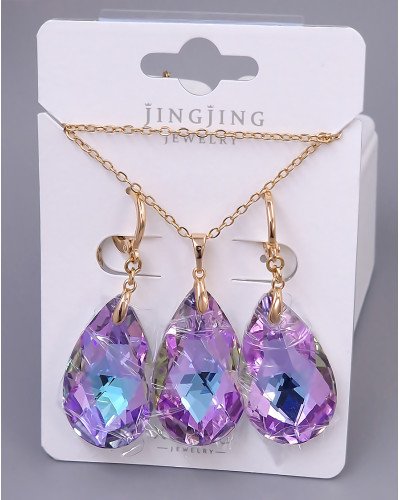 Набір ХР. Сережки та кулон на ланцюжку з Swarovski бузкового відтінку. Мед. золото 18К Ланцюжок: 40-45см Сережки: 46мм