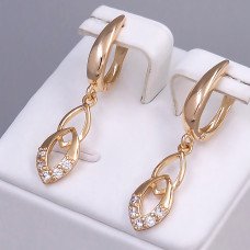 Сережки ХР. Позолота 18К. Камені: білий циркон. Довжина: 38 мм. Ширина: 8 мм.